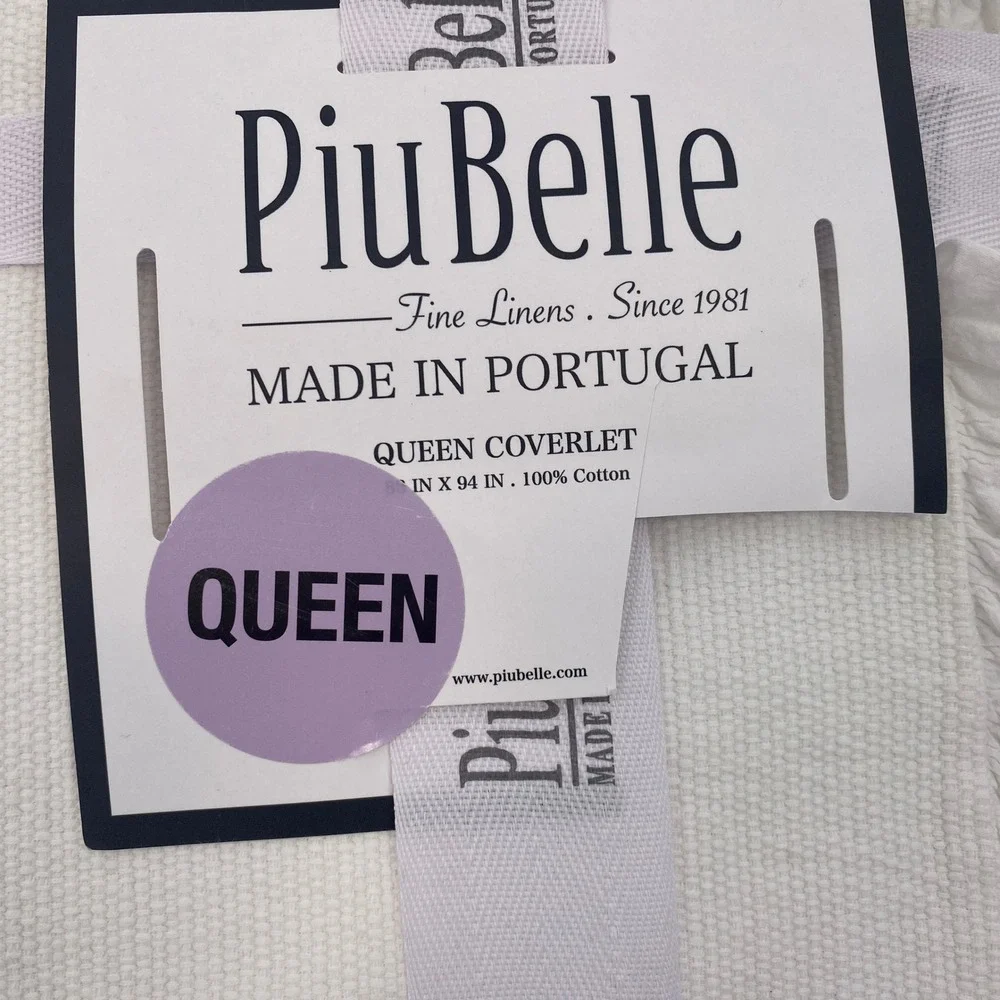 PiuBelle Queen Coverlet White 100% Cotton Ruffle Edge Bedding Portugal Cottage